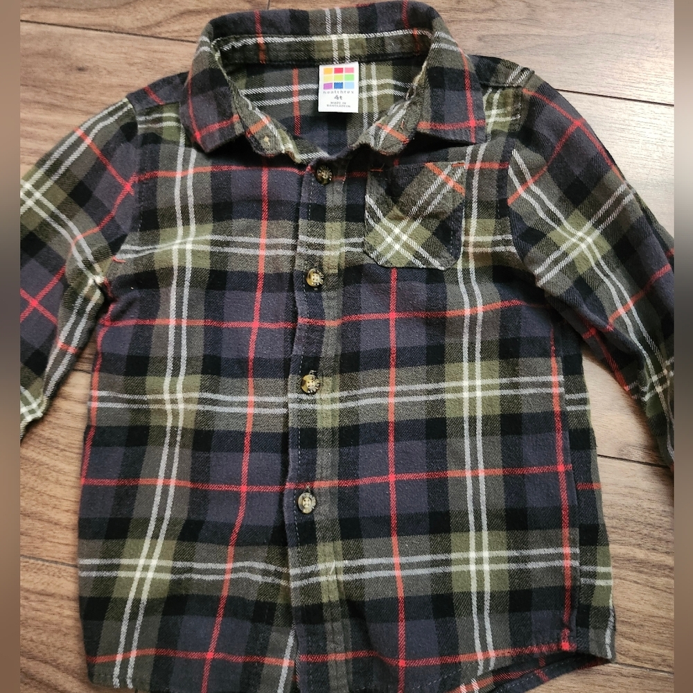 🔥Healthex, Plaid Kids Shirt - Black, Green, Red, Size 4T